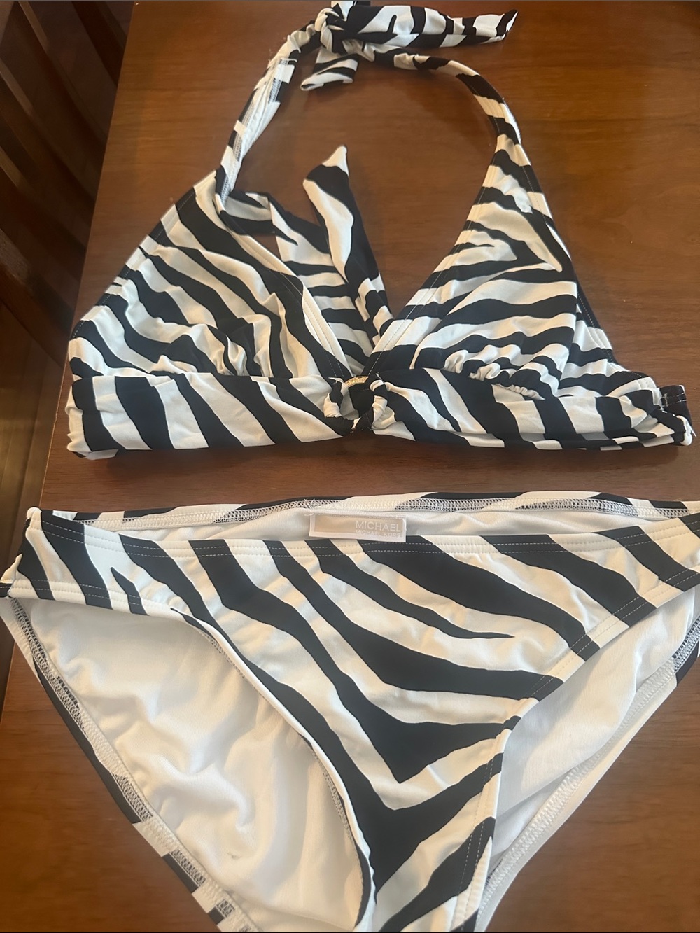 Michael Kors Black and White Zebra-Print Halter Bikini
